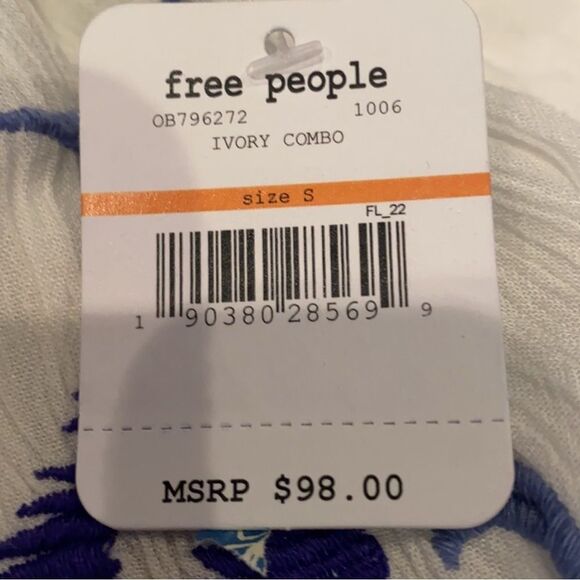 Free People NWOT White and Blue Embroidered Dress Sz M - Picture 10 of 11